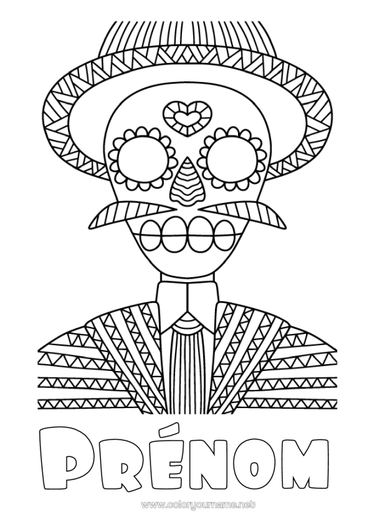 Coloriage à imprimer Día de los Muertos Zentangle Calaveras, têtes de mort