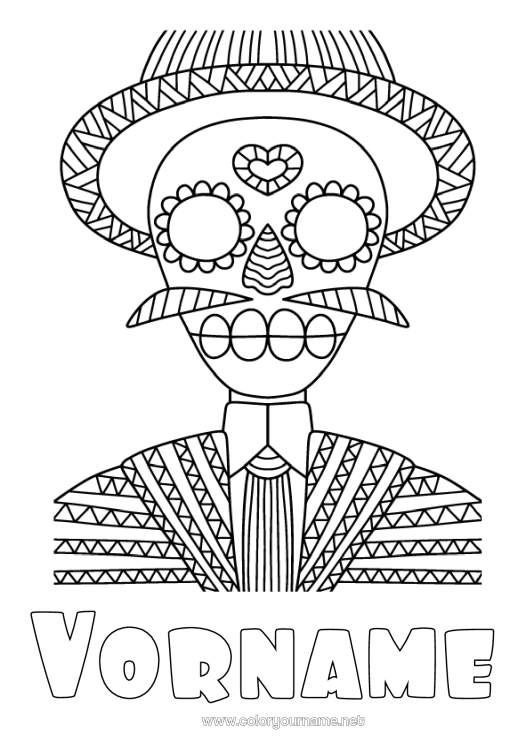 Malvorlage zum Ausdrucken Día de los Muertos Zentangle Calaveras, Schädel