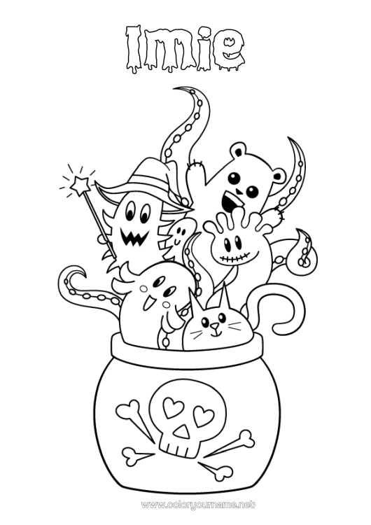 Kolorowanka do wydruku Duch Potwór Czarodziejski kocioł Halloween