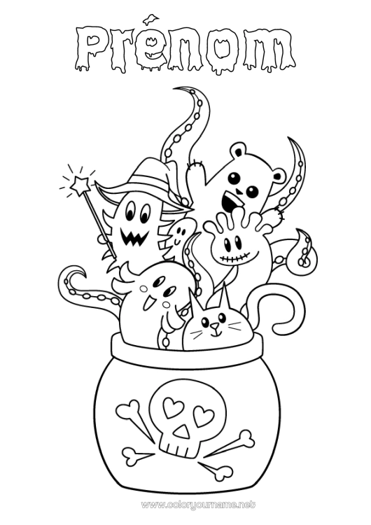 Coloriage à imprimer Fantôme Monstre Chaudron magique Halloween