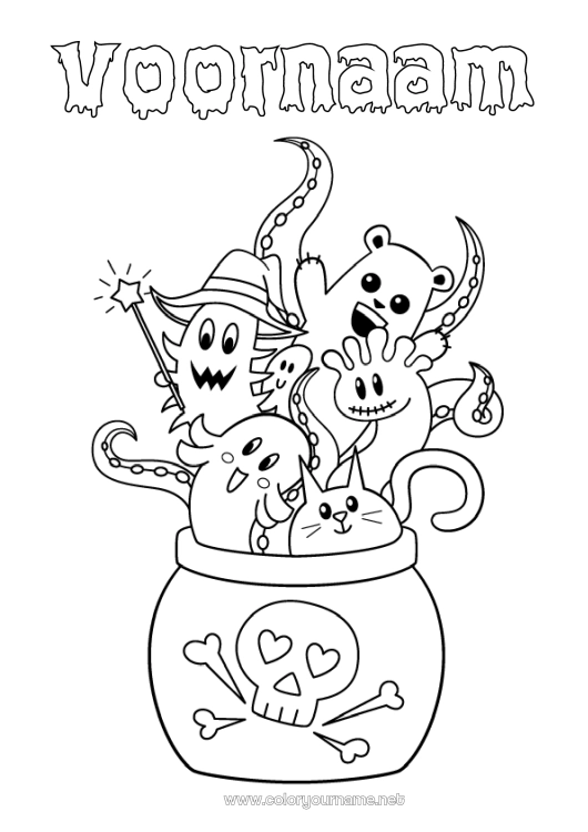 Kleurplaat om af te drukken Spook Monster Toverketel Halloween