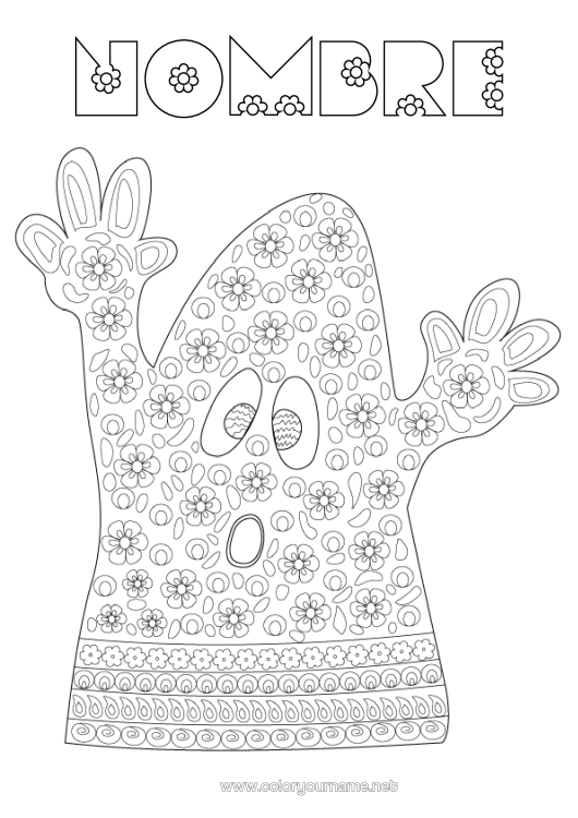 Dibujo para colorear para imprimir Fantasma Flores Zentangle