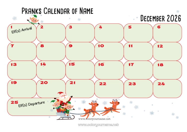 Coloring page to print Christmas elves Calendars and planners