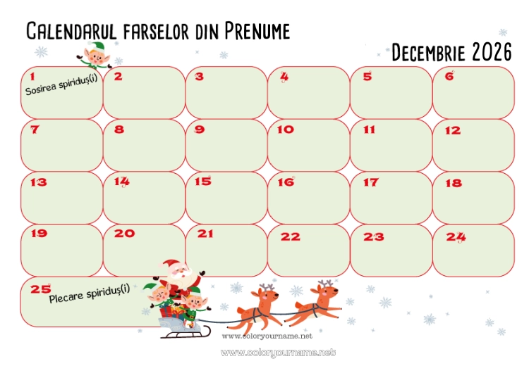 Pagină de colorat de imprimat Moșneguții de Crăciun Calendare și planificatoare