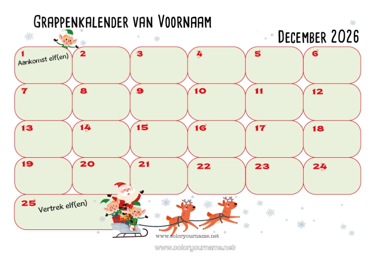 Kleurplaat om af te drukken Kerstelf Kalenders en planners