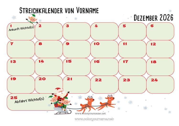 Malvorlage zum Ausdrucken Weihnachtself Kalender und Planer