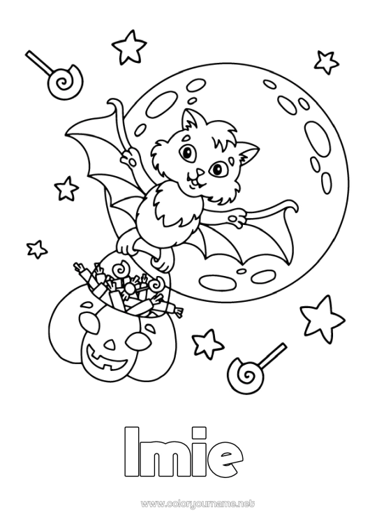 Kolorowanka do wydruku Nietoperz Cukierek albo psikus? Halloween Księżyc Ptaki i latające ssaki
