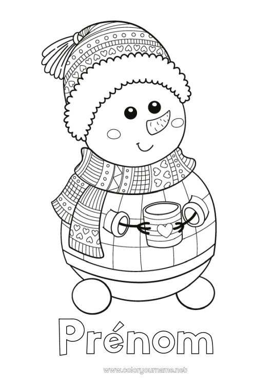 Coloriage à imprimer Hiver Bonhomme de neige Tasse Boisson