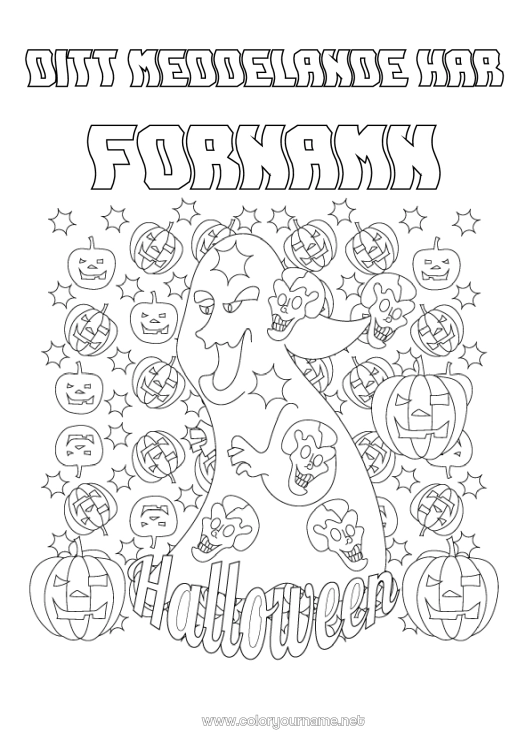 Färgläggningssida att skriva ut Spöke Monster Pumpa Halloween Jack O'Lantern Anmälan