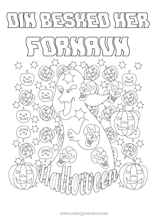 Farvelægningssiden til udskrivning Spøgelse Monster Græskar Halloween Græskarlampe Tilmelding