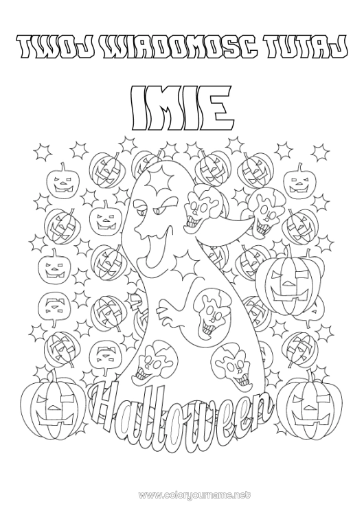 Kolorowanka do wydruku Duch Potwór Dynia Halloween Jack O'Lantern Napis 'halloween'