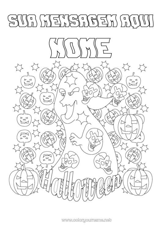Página de desenho para imprimir Fantasma Monstro Abóbora Halloween Jack O'Lantern Inscrição