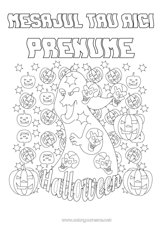 Pagină de colorat de imprimat Fantomă Monstru Dovleac Halloween Jack cu lampa Înscriere 