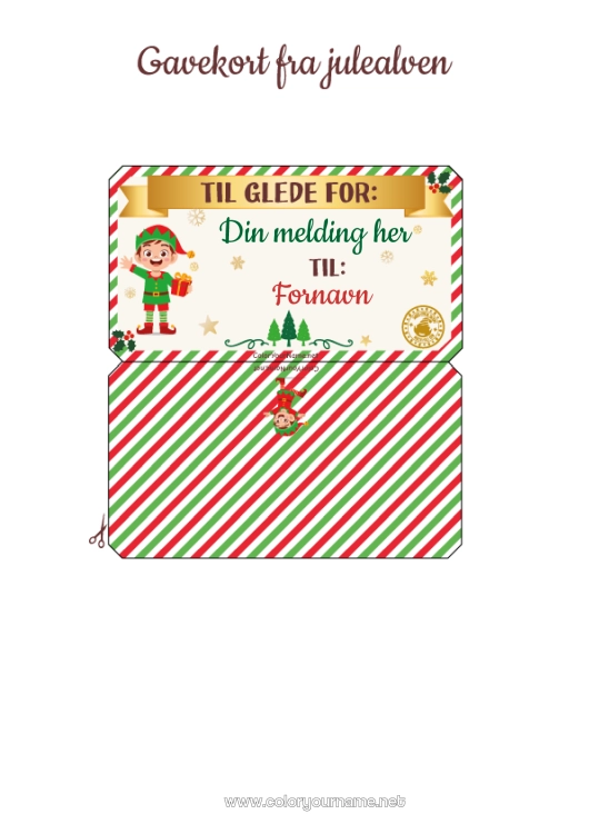 Fargeleggingssiden til utskrift Julealver Julelittens Oppdrag En Eneste Rampete Nisse Personlig Gavekort Til Utskrift