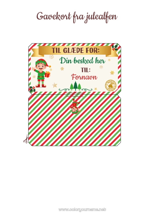 Farvelægningssiden til udskrivning Jule-Nisser Julemandens Nisseopgave En Enkelt Drille-Nisse Personligt Gavekort Til Udskrivning