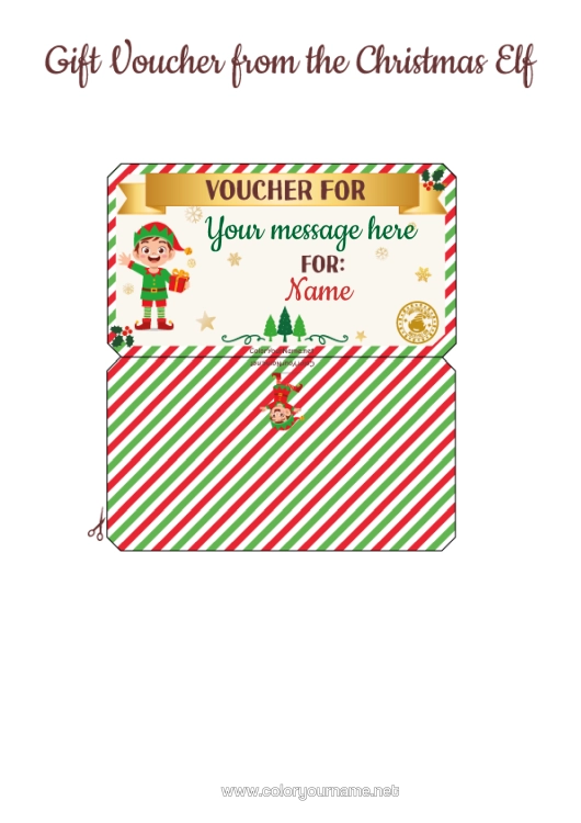 Colouring page to print Christmas Elves Christmas Elf's Mission A Single Mischievous Elf Custom Printable Gift Voucher
