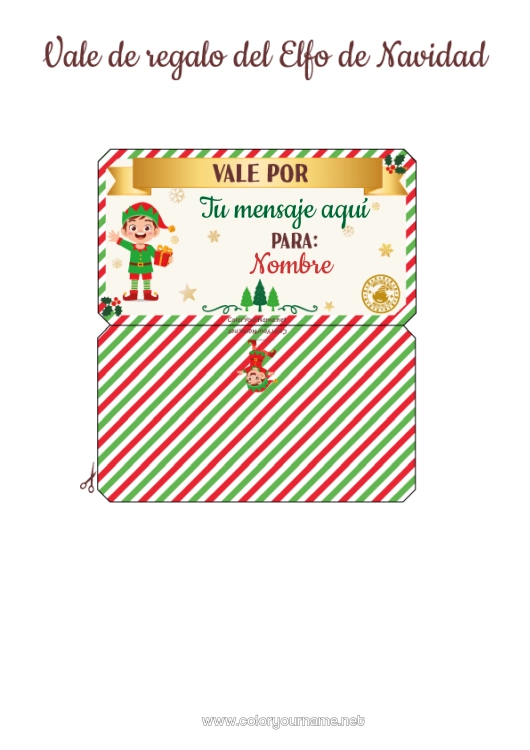 Dibujo para colorear para imprimir Elfos De Navidad Misión Del Elfo De Navidad Un Solo Duende Travieso Vale De Regalo Personalizable Para Imprimir
