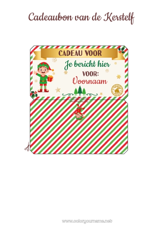 Kleurplaat om af te drukken Kerstelf Kerstelf Opdracht Voor Één Kerstelfje Personaliseerbare Cadeaubon Om Te Printen