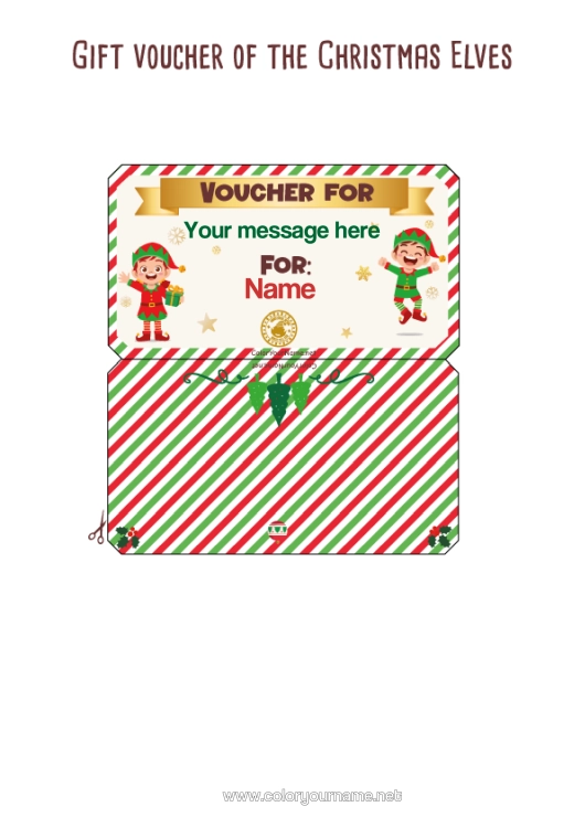 Colouring page to print Christmas Elves Christmas Elf's Mission Several Mischievous Elves. Custom Printable Gift Voucher