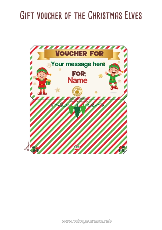 Coloring page to print Christmas elves Christmas Elf's Mission For several Christmas elves Customizable gift voucher to print