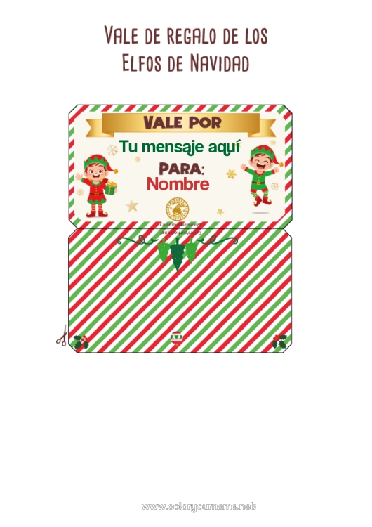 Dibujo para colorear para imprimir Elfos de navidad Misión del Elfo de Navidad Varios duendes traviesos Vale de regalo personalizable para imprimir