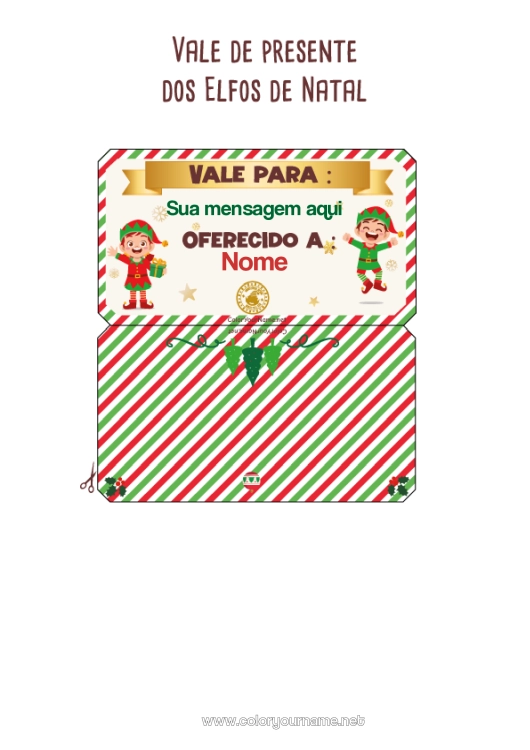 Página de desenho para imprimir Elfo de Natal Missão do Elfo de Natal Vários duendes travessos Vale de presente personalizável para imprimir