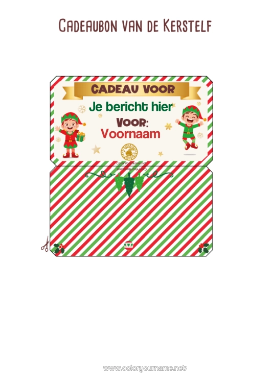 Kleurplaat om af te drukken Kerstelf Kerstelf Opdracht Meerdere kerst elfen Personaliseerbare cadeaubon om te printen