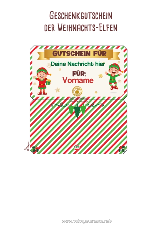 Malvorlage zum Ausdrucken Weihnachtself Wichtel-Missionen Mehrere Wichtel Personalisierbarer Geschenkgutschein zum Ausdrucken