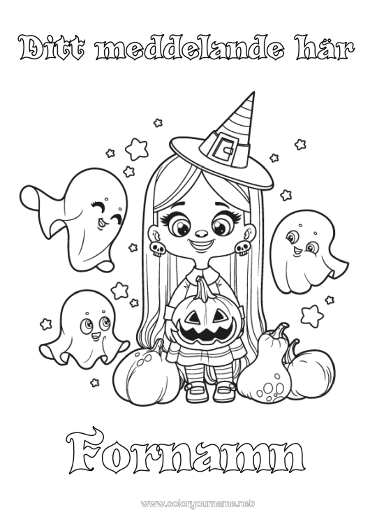 Färgläggningssida att skriva ut Spöke Pumpa Häxa Halloween