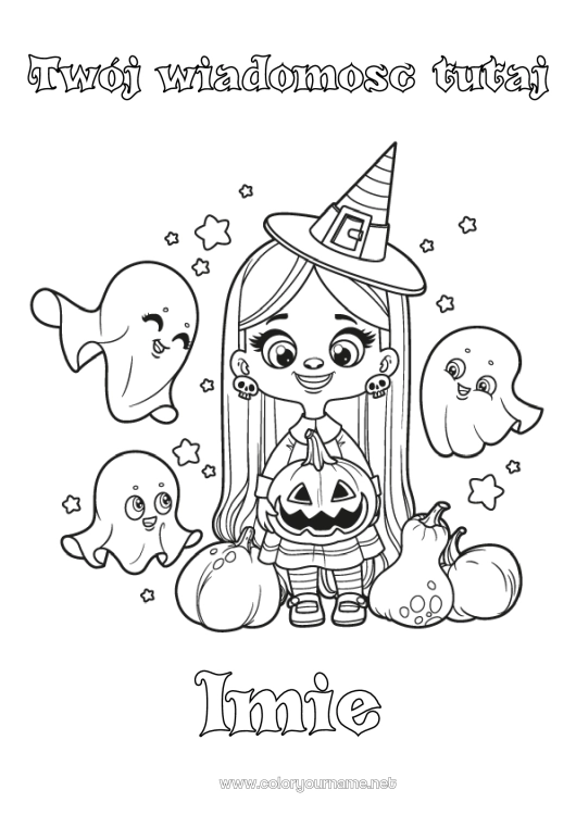 Kolorowanka do wydruku Duch Dynia Czarownica Halloween