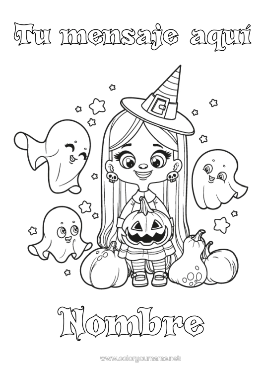 Dibujo para colorear para imprimir Fantasma Calabaza Bruja Halloween