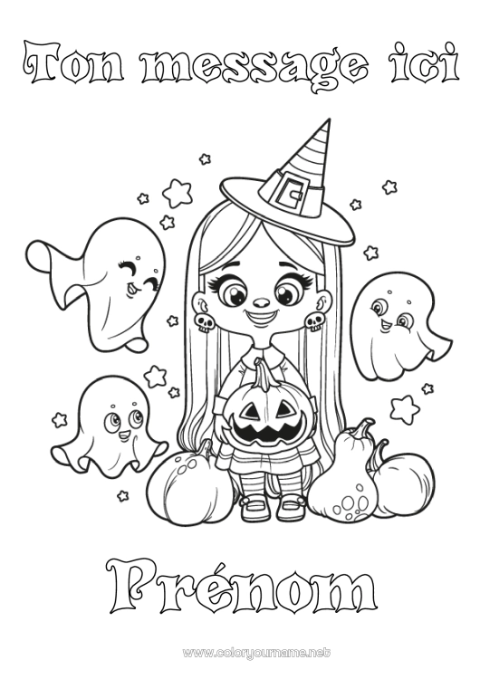 Coloriage à imprimer Fantôme Citrouille Sorcière Halloween