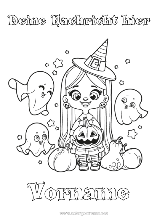 Malvorlage zum Ausdrucken Geist Kürbis Hexe Halloween