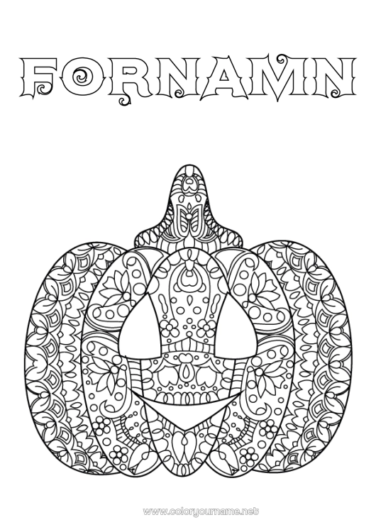 Färgläggningssida att skriva ut Pumpa Höst Jack O'Lantern Zentangle