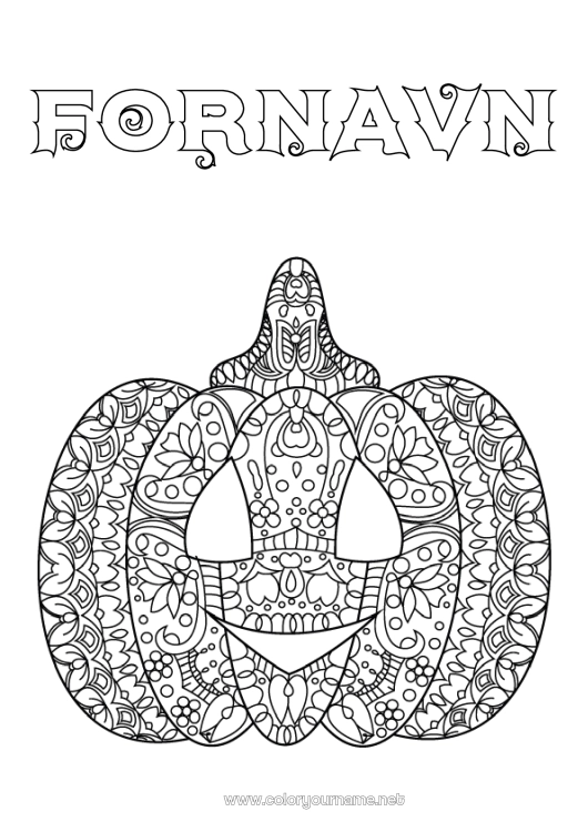 Fargeleggingssiden til utskrift Gresskar Høst Jack O'Lantern Zentangle