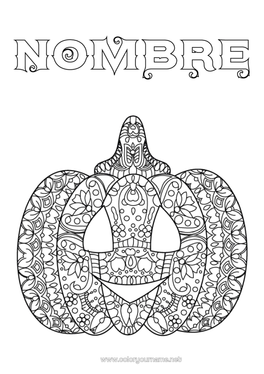 Dibujo para colorear para imprimir Calabaza Otoño Jack O'Lantern Zentangle
