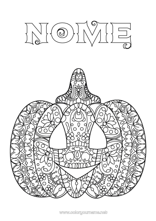 Página de desenho para imprimir Abóbora Outono Jack O'Lantern Zentangle