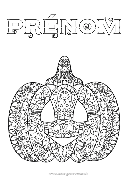 Coloriage à imprimer Citrouille Automne Jack O'Lantern Zentangle