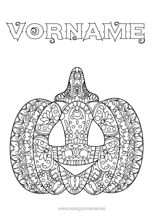Malvorlage zum Ausdrucken Kürbis Herbst Kürbis Zentangle
