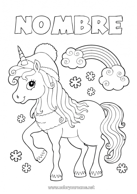 Dibujo para colorear para imprimir Invierno Unicornio Animales Arcoíris Dragones, unicornios y animales fantásticos