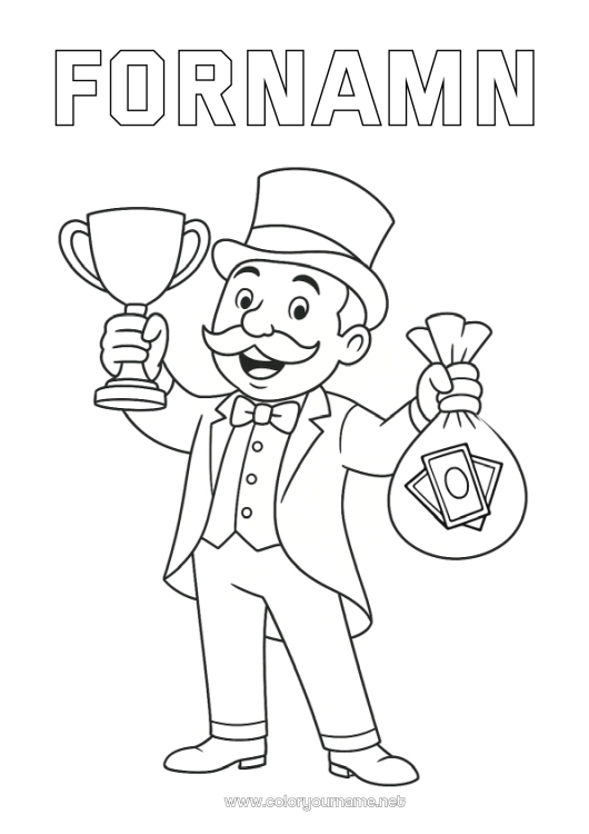 Färgläggningssida att skriva ut Kopp, trofé, medalj Spel och leksaker Tävlingar och utmärkelser Pengar Kopp, trofé