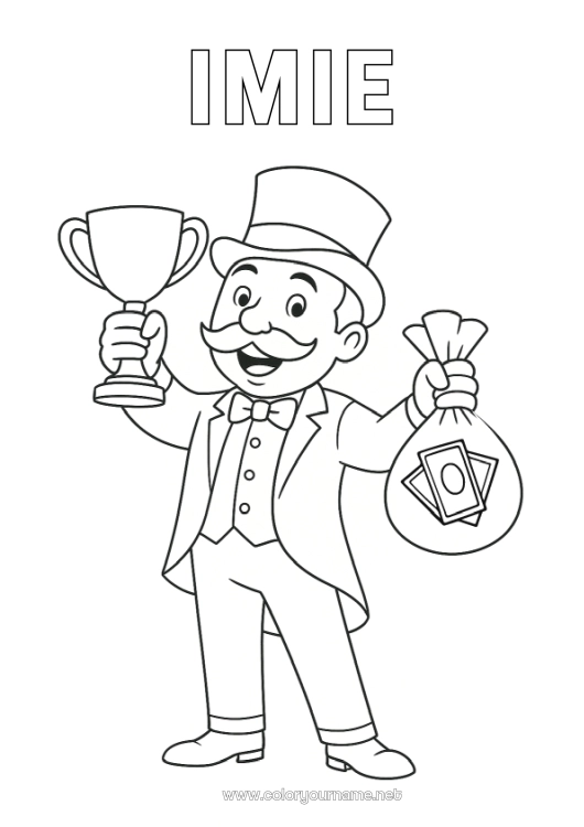 Kolorowanka do wydruku Puchar, trofeum, medal. Gry i zabawki Zawody i nagrody Pieniądze Puchar, trofeum