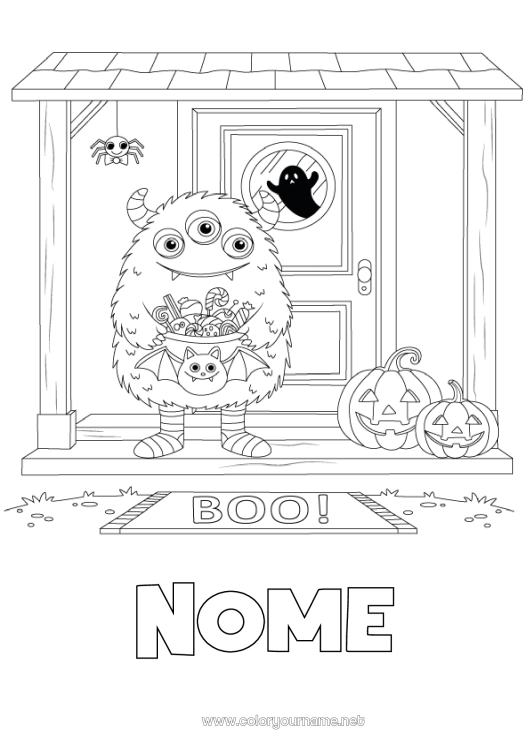 Pagina da colorare da stampare Mostro Zucca Dolcetto o scherzetto? Halloween Jack O'Lantern Porta