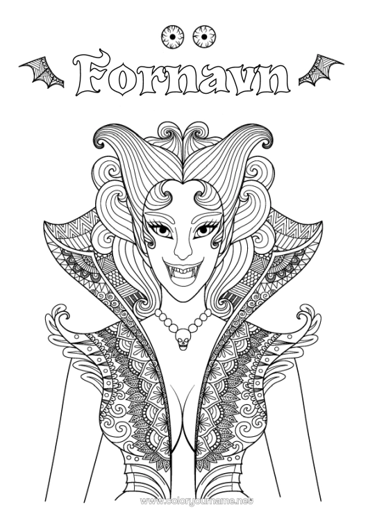 Fargeleggingssiden til utskrift Vampyr Halloween Jente Zentangle Kvinne