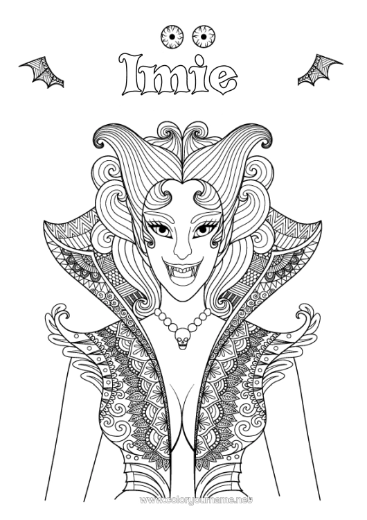 Kolorowanka do wydruku Wampir Halloween Dziewczyna Zentangle Kobieta