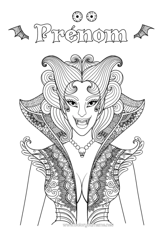 Coloriage à imprimer Vampire Halloween Fille Zentangle Femme