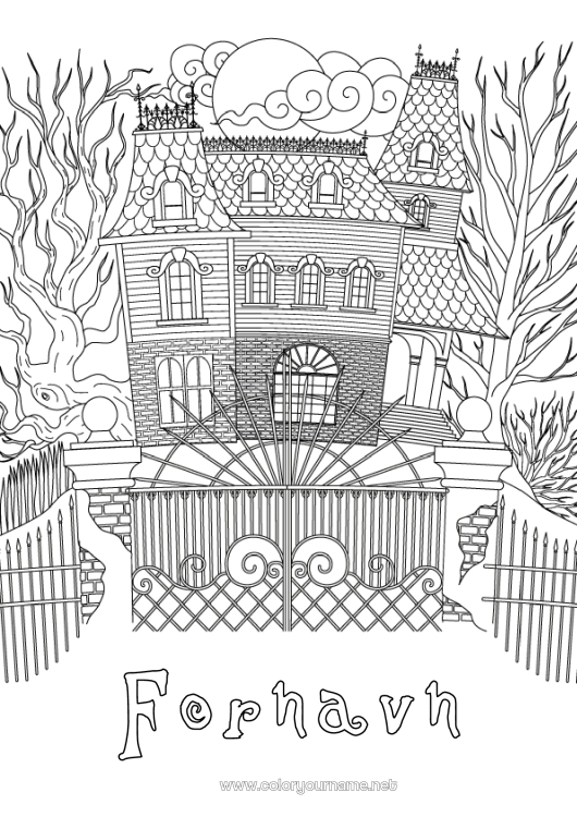 Farvelægningssiden til udskrivning Halloween Hus Zentangle Spøgelseshus