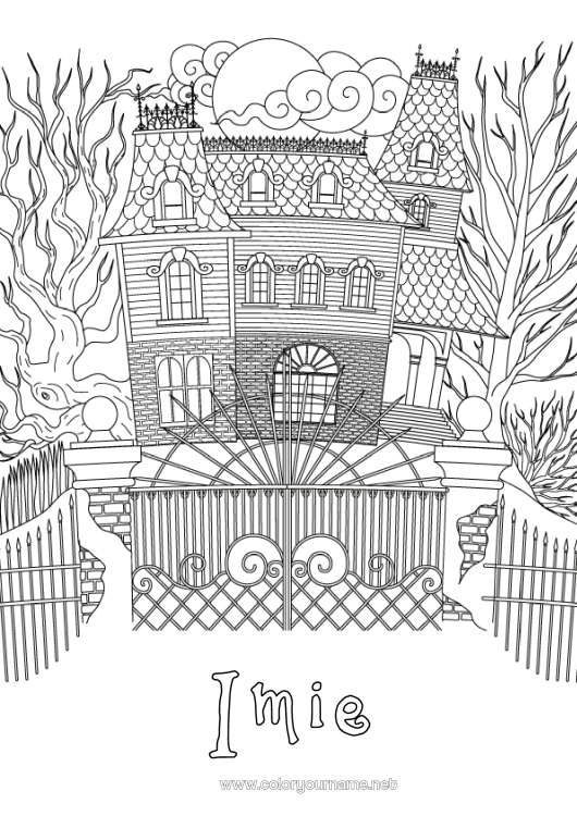 Kolorowanka do wydruku Halloween Dom Zentangle Zamczysko nawiedzone