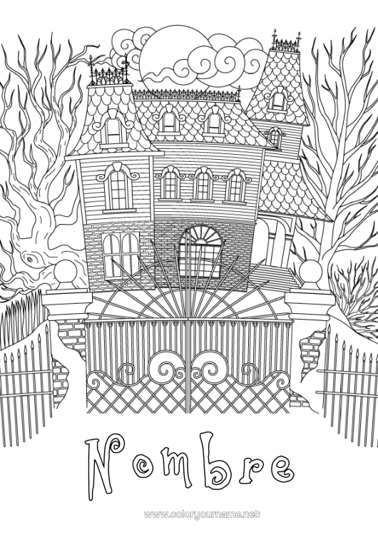 Dibujo para colorear para imprimir Halloween Casa Zentangle Manor embrujado