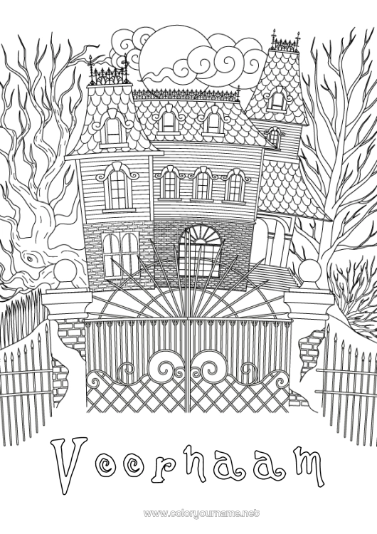 Kleurplaat om af te drukken Halloween Huis Zentangle Spookhuis